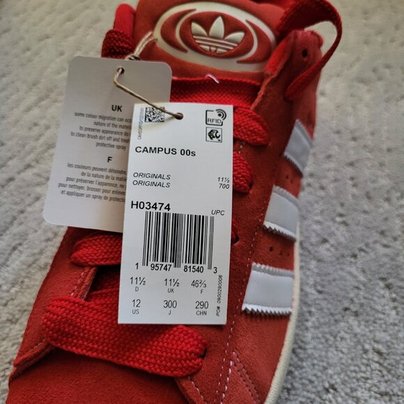 Size 12 - Adidas Campus 00s Better Scarlet Cloud White - H03474 - AUTHENTIC NEW! - Picture 9 of 10